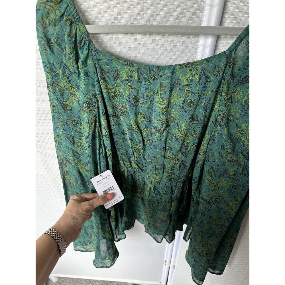Free People Teal Green Printed Peasant Blouse - Picture 6 of 13